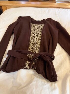 Women’s Brown Belted Scoop Neck Sweater